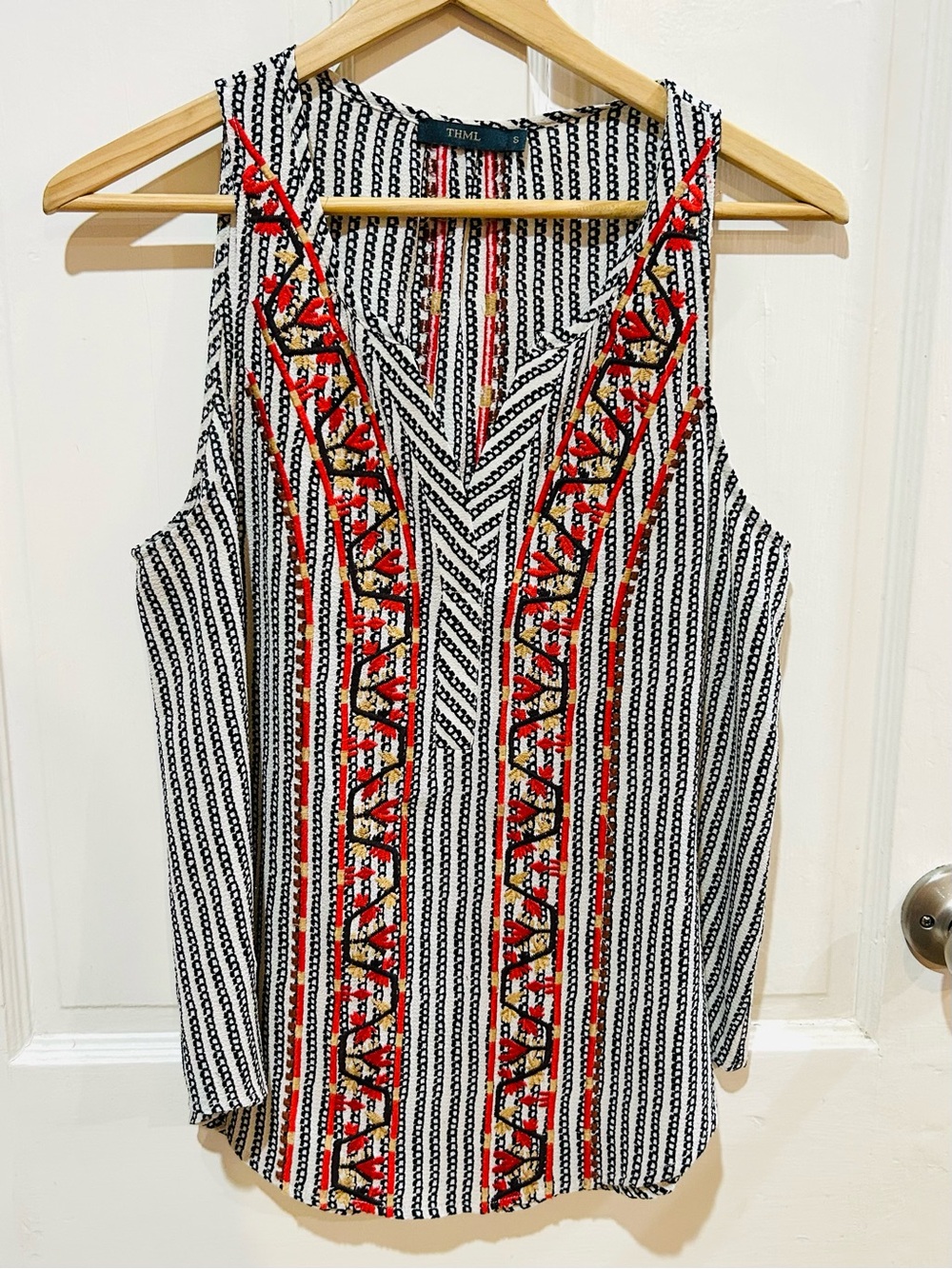 THML Tribal Print Embroidered Sleeveless Tank Top Summer Festival Size S